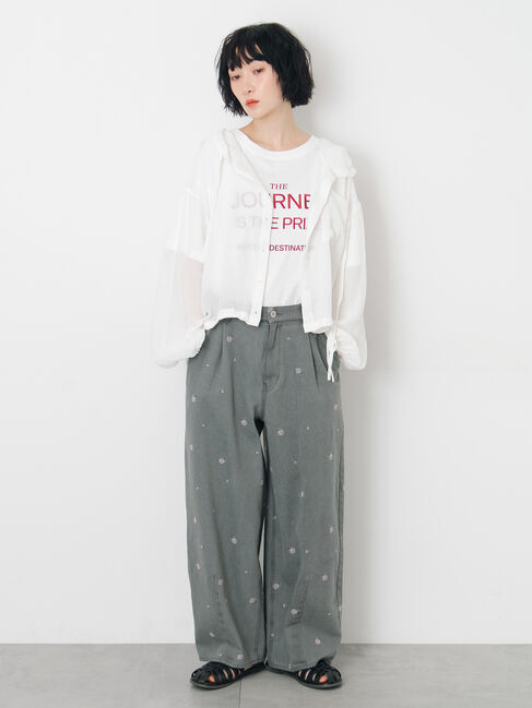 Samansa Mos2「シアー裾ドロストフードシャツ」|シャツ・ブラウス|