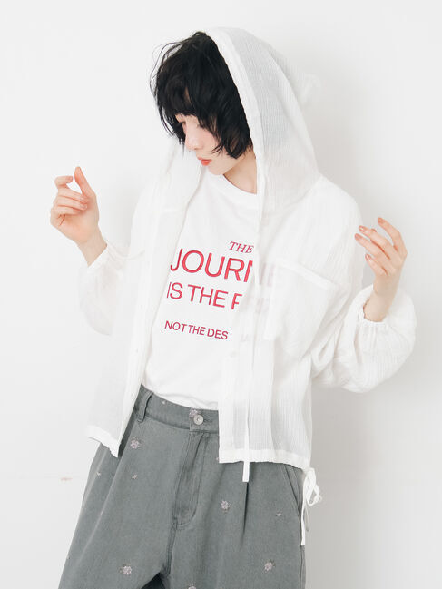 Samansa Mos2「シアー裾ドロストフードシャツ」|シャツ・ブラウス|