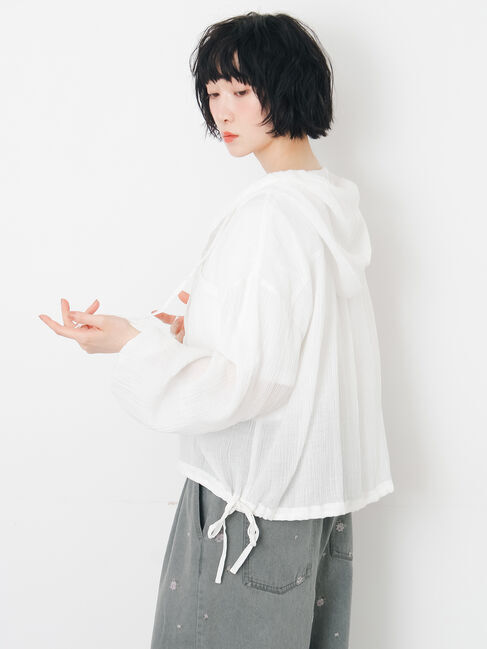 Samansa Mos2「シアー裾ドロストフードシャツ」|シャツ・ブラウス|