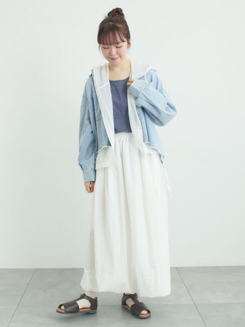 Samansa Mos2「シアー裾ドロストフードシャツ」|シャツ・ブラウス|