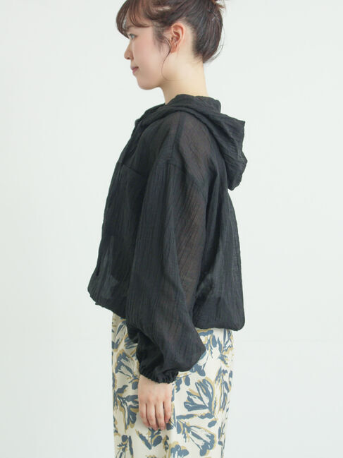 Samansa Mos2「シアー裾ドロストフードシャツ」|シャツ・ブラウス|