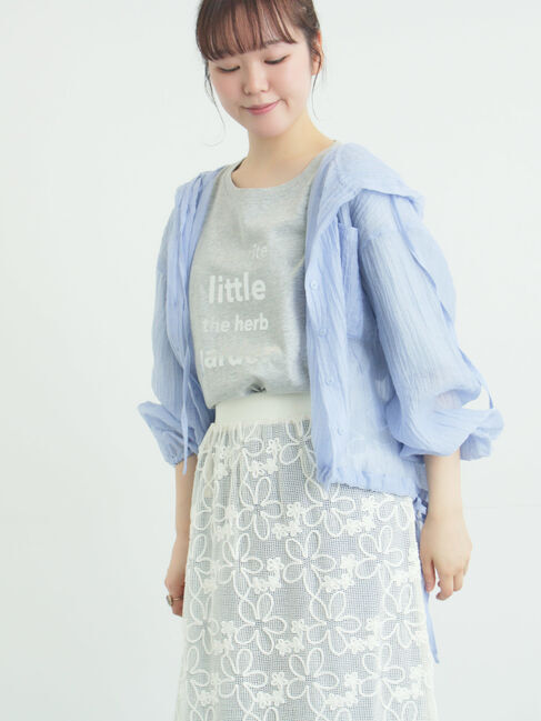 Samansa Mos2「シアー裾ドロストフードシャツ」|シャツ・ブラウス|サックスブルー