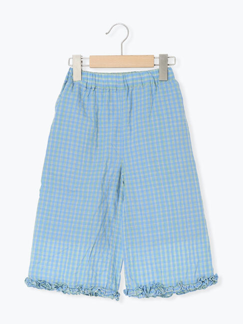 Samansa Mos2 Lagom「裾フリルチェック7分丈パンツ(セットアップ可)」|その他|ブルー