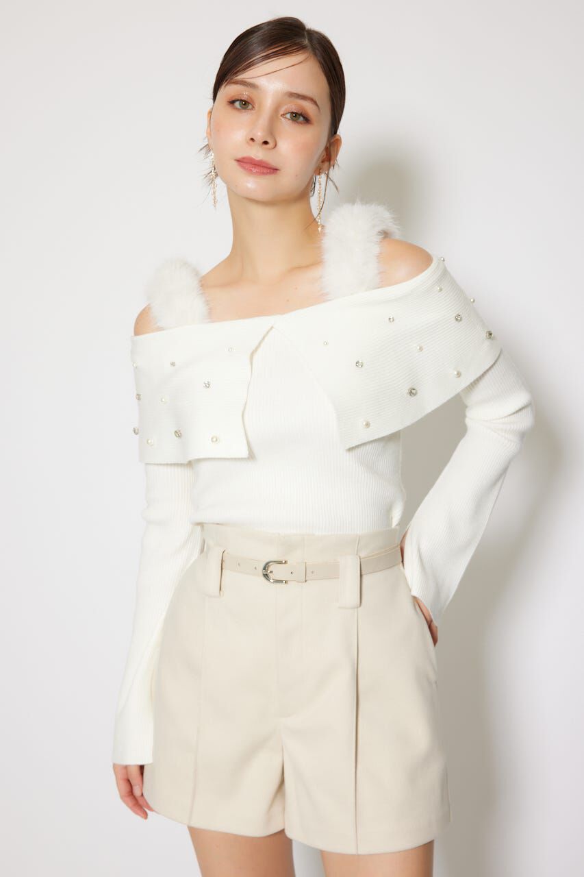 rienda「ショルダーフェイクファービジューニットトップス」|ニット・セーター|