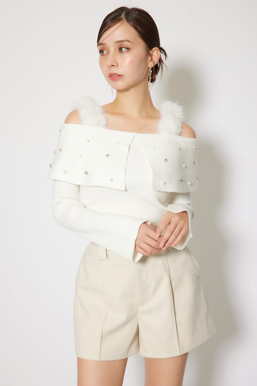 rienda「ショルダーフェイクファービジューニットトップス」|ニット・セーター|