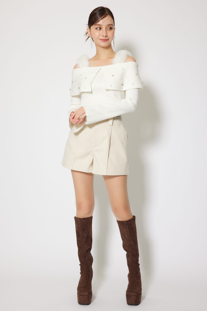 rienda「ショルダーフェイクファービジューニットトップス」|ニット・セーター|