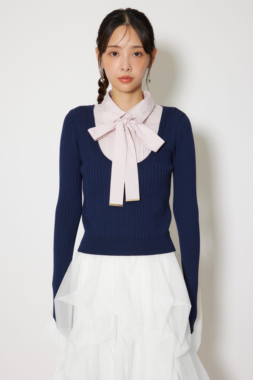 rienda「シャツドッキングロングスリーブニットトップス」|ニット・セーター|