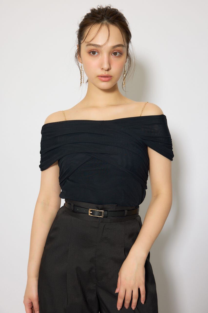 rienda「フロントクロスチュールカットトップス」|Tシャツ・カットソー|BLK