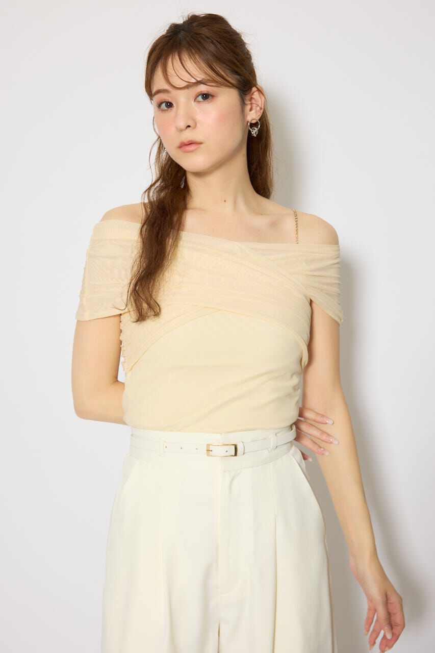 rienda「フロントクロスチュールカットトップス」|Tシャツ・カットソー|L/YEL1