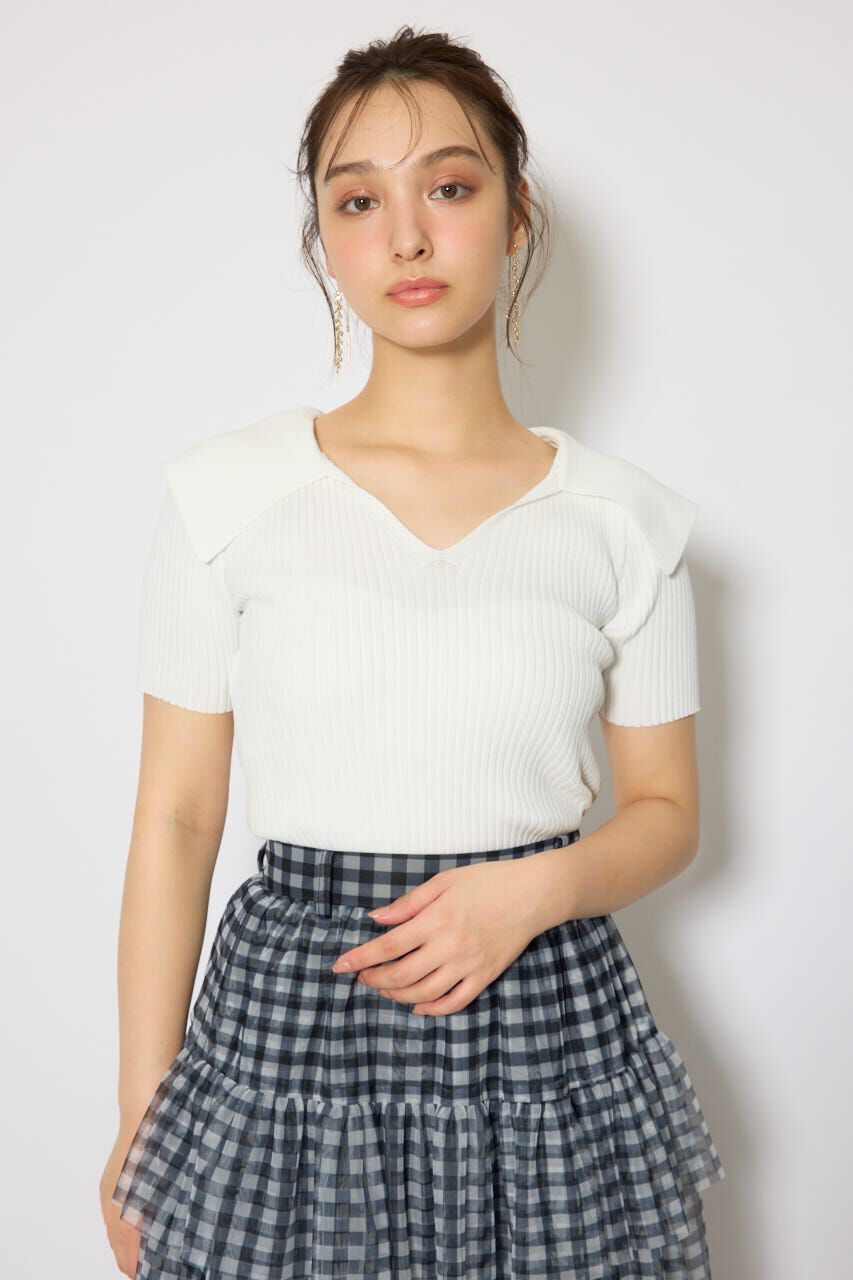 rienda「BIGカラーニットトップス」|ニット・セーター|WHT