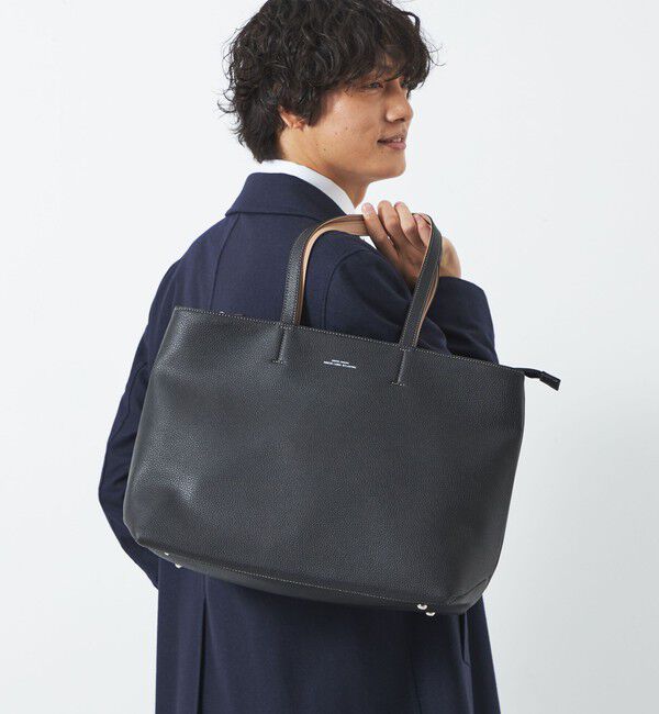 UNITED ARROWS green label relaxing「シボ レザーライク ジップ トート バッグ」|トートバッグ|BLACK