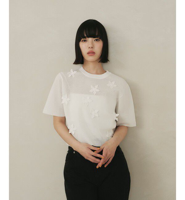 EMMEL REFINES「＜EMMEL REFINES＞EM HW フラワーモチーフ ショートスリーブ ニット」|ニット・セーター|