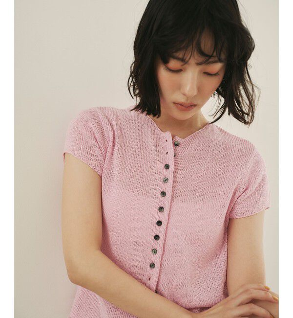 EMMEL REFINES「＜EMMEL REFINES＞EM ソフトニット ボタン ショートスリーブ」|ニット・セーター|PINK