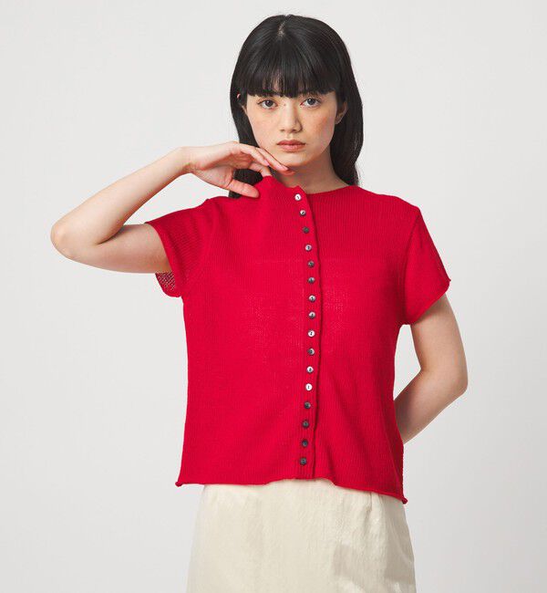 EMMEL REFINES「＜EMMEL REFINES＞EM ソフトニット ボタン ショートスリーブ」|ニット・セーター|RED