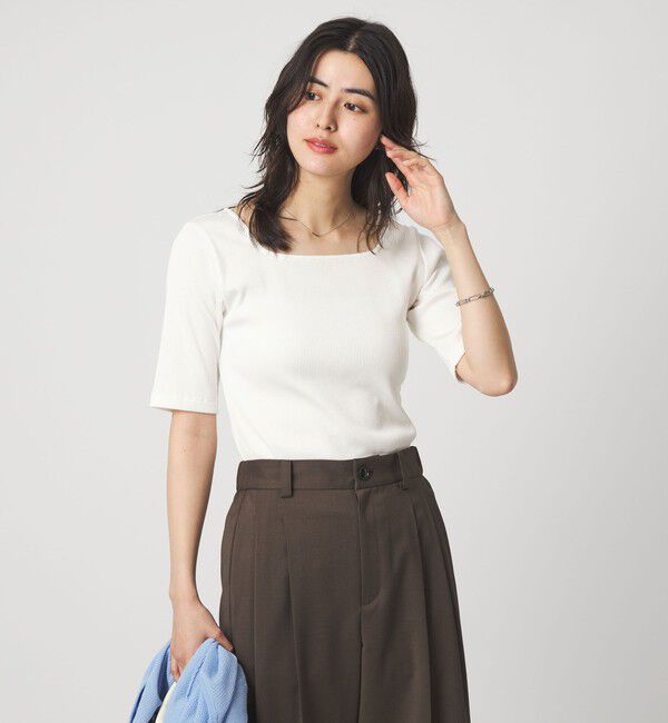 UNITED ARROWS green label relaxing「ブライトリブ スクエアネック 5分袖 プルオーバー カットソー」|Tシャツ・カットソー|OFF WHITE