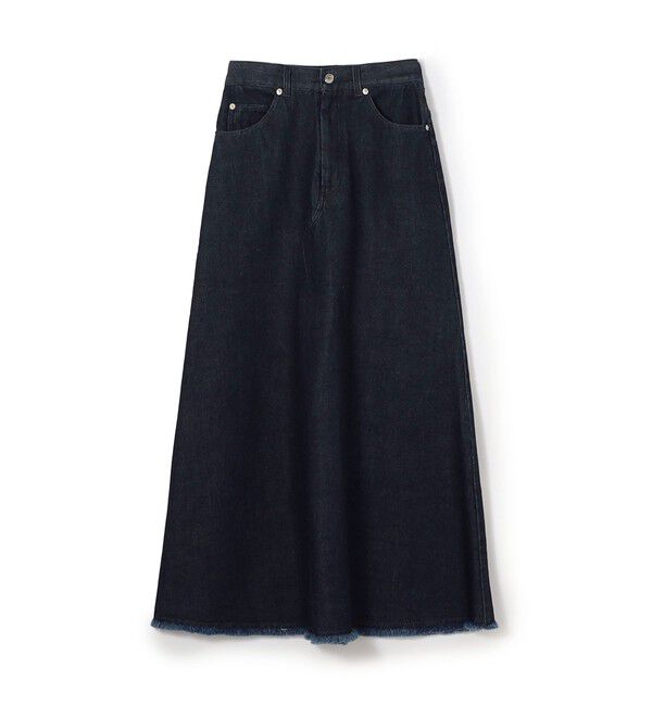 MACPHEE「ローツイストデニム Aラインマキシスカート」|台形|67 ダークブルー