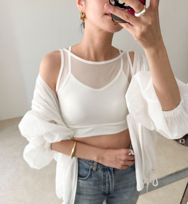 MAQWEL「【MAQWEL/マクウェル】ウォッシャブルバッククロスシアーブラトップ」|チューブトップ|オフホワイト