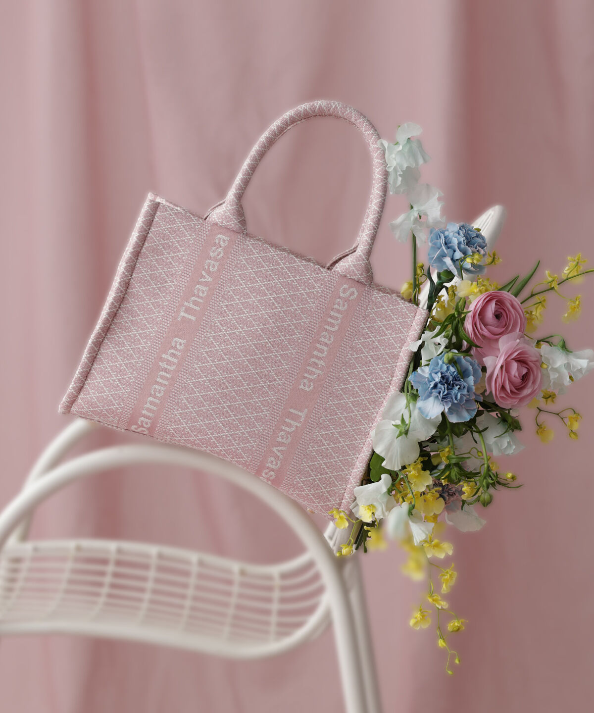 Samantha Thavasa「[Newカラー]ステッチワークジャガード ハンドバッグ」|ハンドバッグ|ピンク