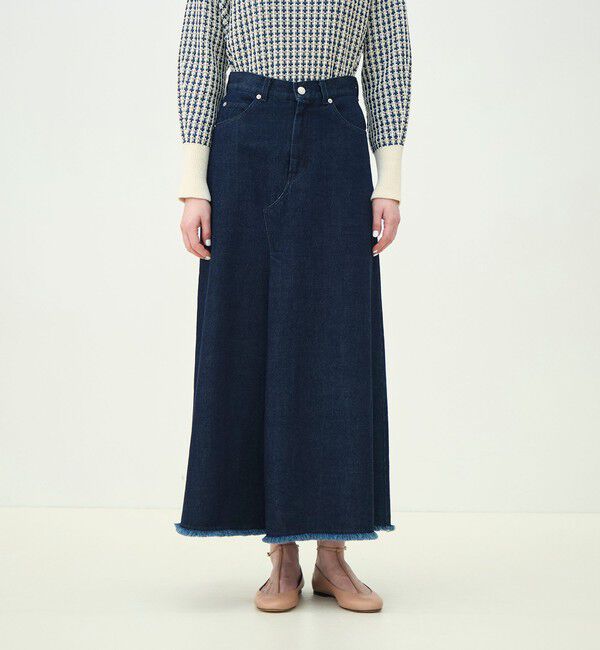 MACPHEE「ローツイストデニム Aラインマキシスカート」|台形|