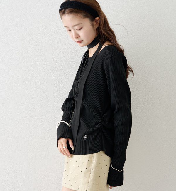  「タイ付きスクエアネックカーディガン」|カーディガン|