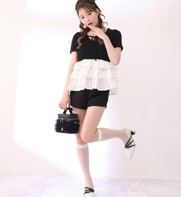  「リボン付き裾フリルペプラムトップス」|プルオーバー|