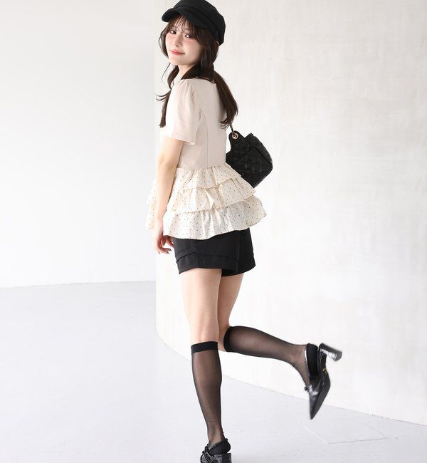  「リボン付き裾フリルペプラムトップス」|プルオーバー|