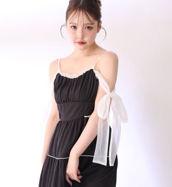  「【SMサイズ展開あり】サイドカットリボンロングキャミワンピース」|ワンピース|