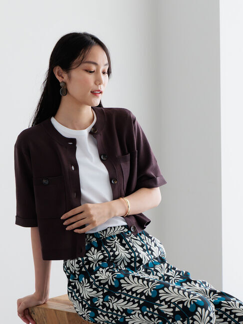 Te chichi「【調温】14G総針ハーフスリーブニットジャケット」|カーディガン|