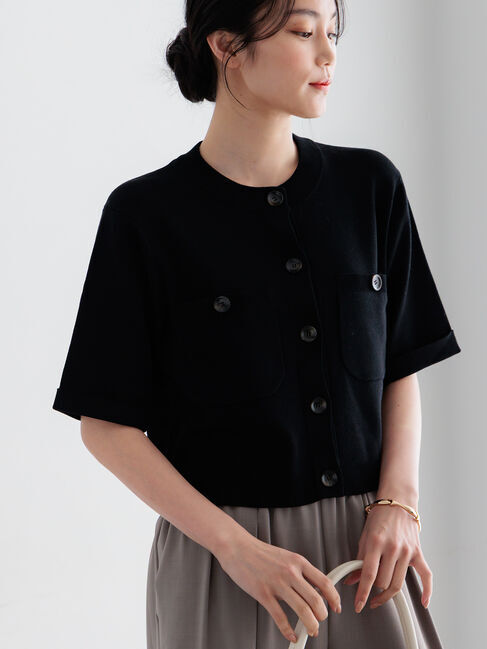 Te chichi「【調温】14G総針ハーフスリーブニットジャケット」|カーディガン|