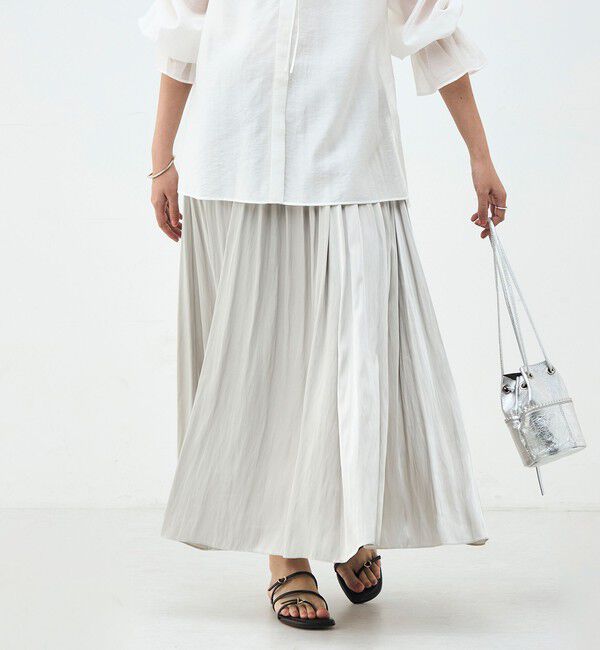 NOLLEY'S sophi「ウォッシャブル割織サテンギャザースカート」|フレア|ベージュ