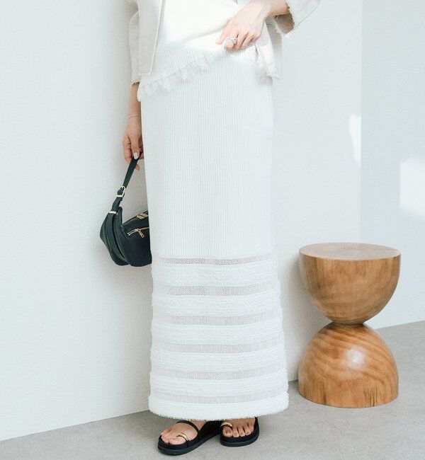  「予約【セットアップ対応可】フリンジボーダーニットスカート」|スカート|