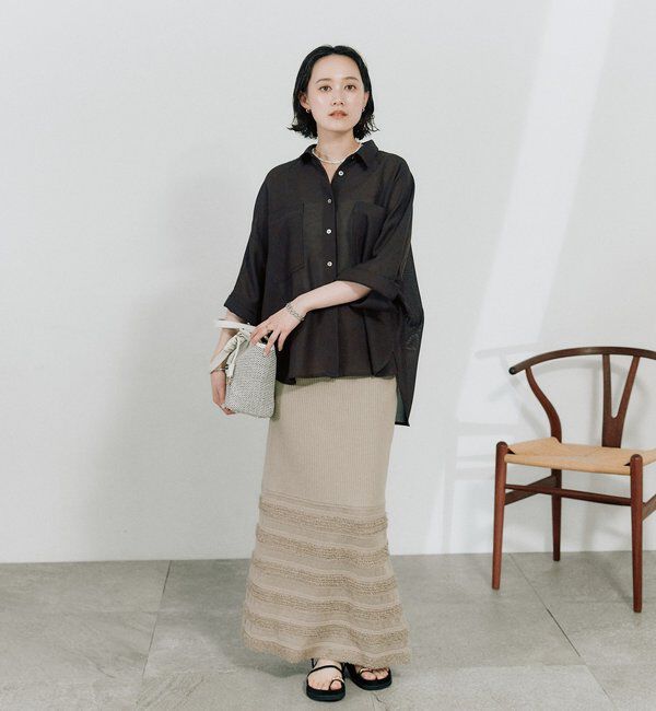  「予約【セットアップ対応可】フリンジボーダーニットスカート」|スカート|