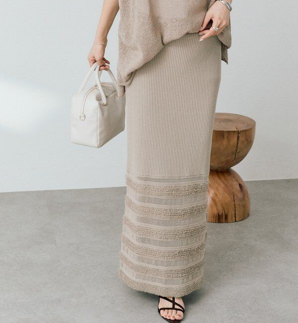  「予約【セットアップ対応可】フリンジボーダーニットスカート」|スカート|