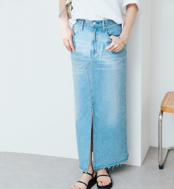  「予約【RIMH（リムエイチ）】スリットデニムスカート」|スカート|サックスブルー