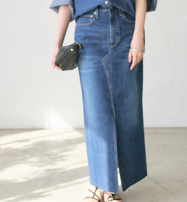  「予約【RIMH（リムエイチ）】スリットデニムスカート」|スカート|ブルー