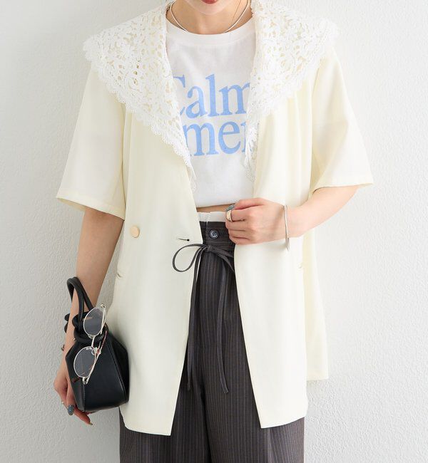  「レース付け襟半袖ジャケット」|テーラードジャケット|