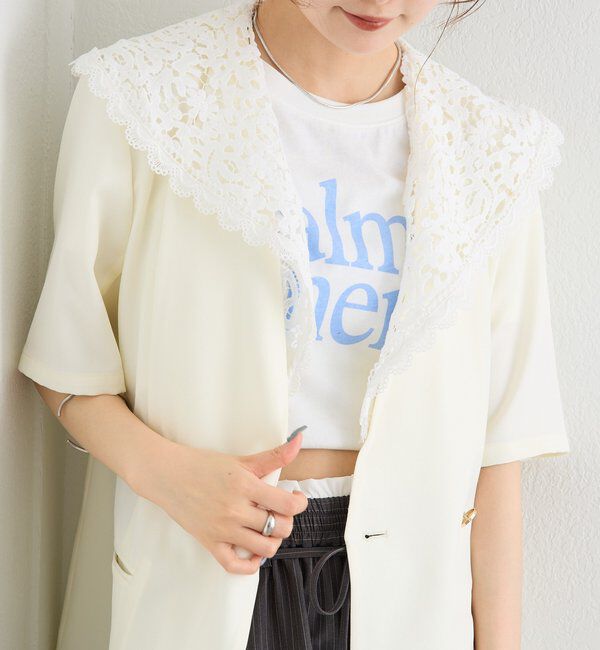  「レース付け襟半袖ジャケット」|テーラードジャケット|