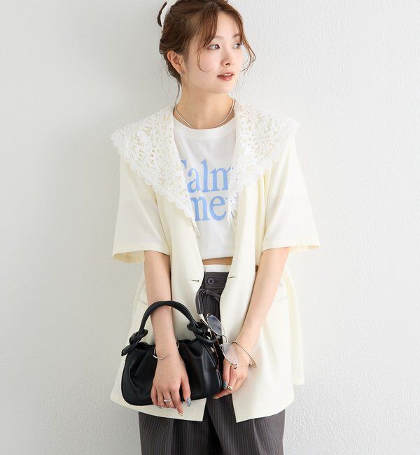  「レース付け襟半袖ジャケット」|テーラードジャケット|