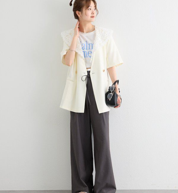  「レース付け襟半袖ジャケット」|テーラードジャケット|