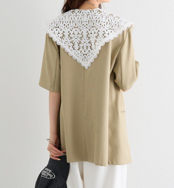  「レース付け襟半袖ジャケット」|テーラードジャケット|
