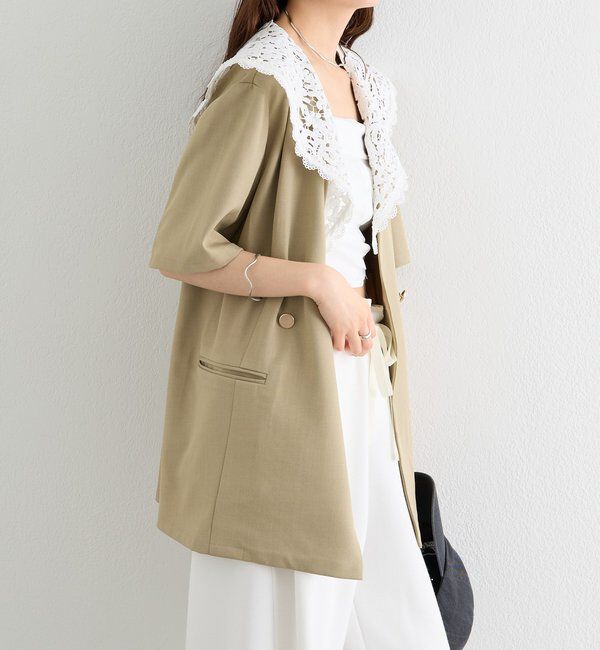  「レース付け襟半袖ジャケット」|テーラードジャケット|
