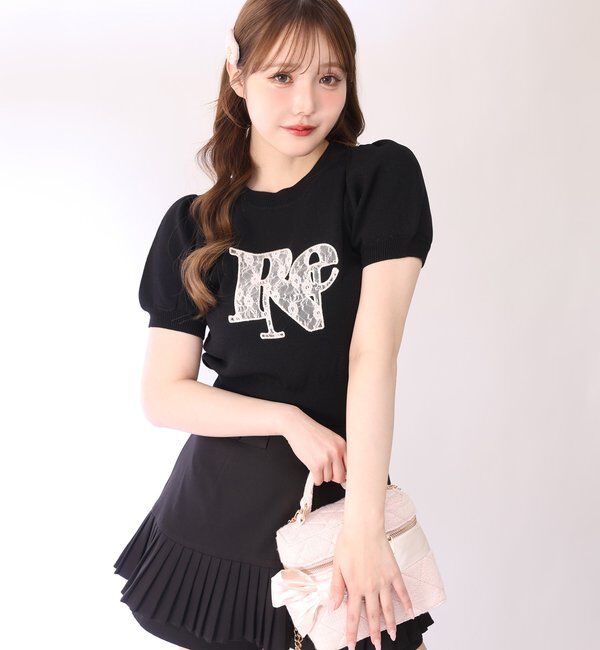  「レースロゴ半袖ニット」|ニット・セーター|