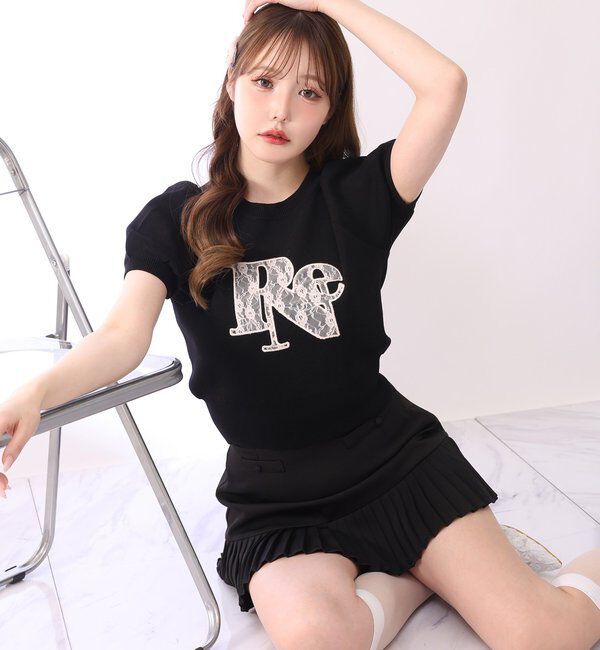  「レースロゴ半袖ニット」|ニット・セーター|