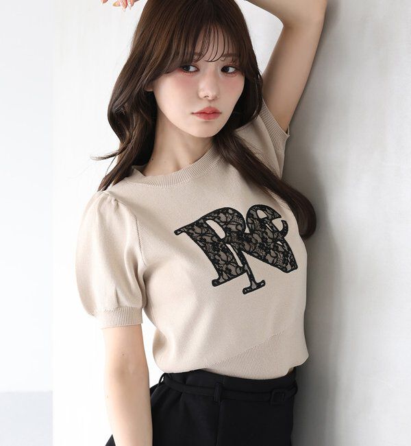  「レースロゴ半袖ニット」|ニット・セーター|