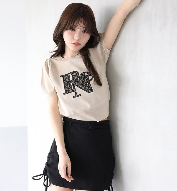  「レースロゴ半袖ニット」|ニット・セーター|