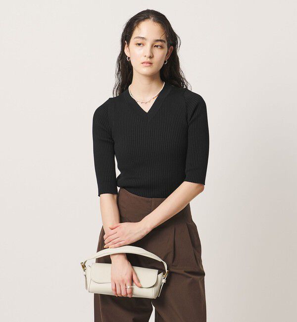 UNITED ARROWS「リブ Vネック ニット ‐ウォッシャブル‐」|ニット・セーター|BLACK