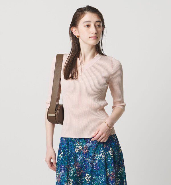 UNITED ARROWS「リブ Vネック ニット ‐ウォッシャブル‐」|ニット・セーター|LT.PINK