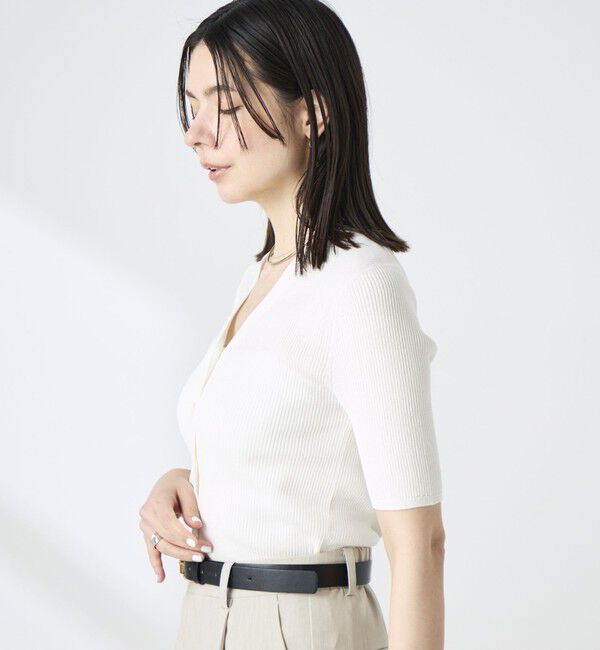 NOLLEY'S sophi「《手洗い可能》綿アセリブ半袖Vネックカーディガン」|カーディガン|