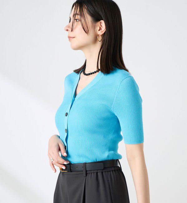 NOLLEY'S sophi「《手洗い可能》綿アセリブ半袖Vネックカーディガン」|カーディガン|