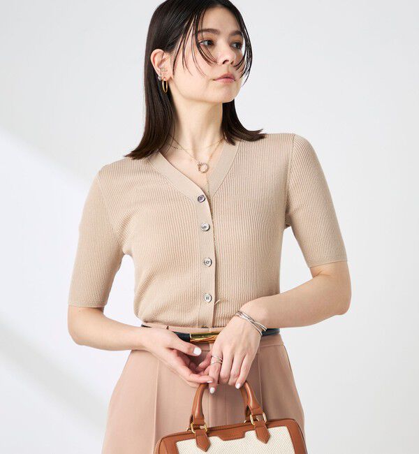 NOLLEY'S sophi「《手洗い可能》綿アセリブ半袖Vネックカーディガン」|カーディガン|